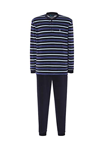 El Búho Nocturno Schlafanzug Herren Samt Winter Gestreift Pyjama Herren, 80% Baumwolle, 20% Polyester, Blau 5726, XL von El Búho Nocturno