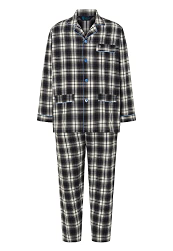 El Búho Nocturno - Herren Schlafanzüge Lang Premium Pyjama Solapa Flanell Kariert Grau 100% Baumwolle Größe 5 (XL) von El Búho Nocturno
