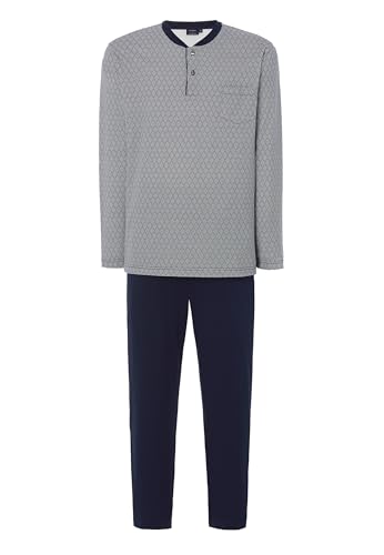 El Búho Nocturno PRODIGY Schlafanzug Herren Lang Baumwolle Gestrickt Muster Premium Pyjama Herren Made in Portugal, 100% Baumwolle, Blau 531, XXL von El Búho Nocturno