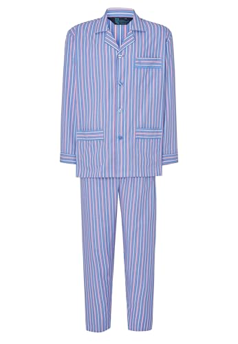 El Búho Nocturno Schlafanzug Herren Lang Baumwolle Gewebt Popeline Gestreift Revers Pyjama Herren, 100% Baumwolle, Blau 1534, L von El Búho Nocturno
