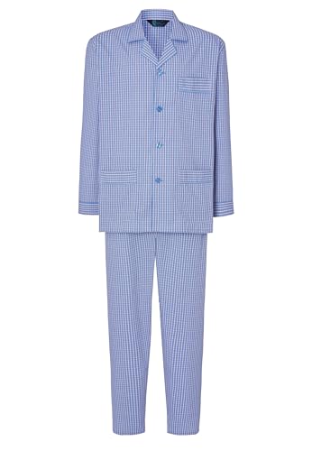 El Búho Nocturno Schlafanzug Herren Lang Baumwolle Gewebt Popeline Kariert Revers Pyjama Herren, 100% Baumwolle, Blau 1535, 5XL von El Búho Nocturno