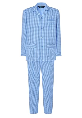 El Búho Nocturno Schlafanzug Herren Lang Baumwolle Gewebt Popeline Kariert Revers Pyjama Herren, 100% Baumwolle, Blau 1536, 3XL von El Búho Nocturno