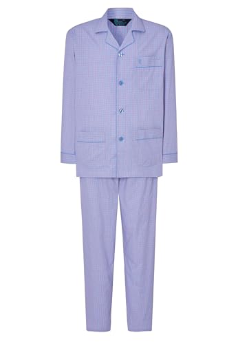 El Búho Nocturno Schlafanzug Herren Lang Baumwolle Gewebt Popeline Kariert Revers Pyjama Herren, 100% Baumwolle, Blau 1538, M von El Búho Nocturno