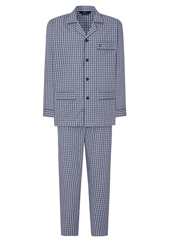 El Búho Nocturno Schlafanzug Herren Lang Gewebt Popeline Kariert Revers Pyjama Herren, 60% Baumwolle, 40% Polyester, Blau 1543, XXL von El Búho Nocturno