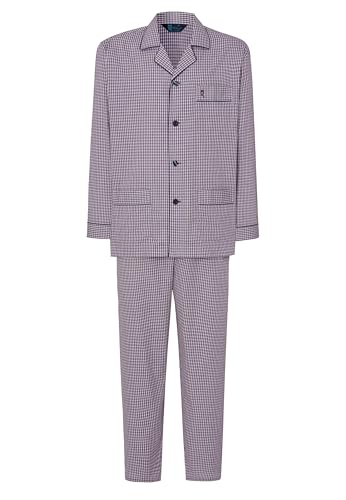 El Búho Nocturno Schlafanzug Herren Lang Baumwolle Gewebt Popeline Kariert Revers Pyjama Herren, 100% Baumwolle, Rot 1541, 4XL von El Búho Nocturno