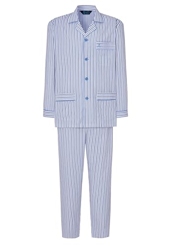 El Búho Nocturno Schlafanzug Herren Lang Baumwolle Gewebt Popeline Gestreift Revers Pyjama Herren, 100% Baumwolle, Weiß 1537, 4XL von El Búho Nocturno