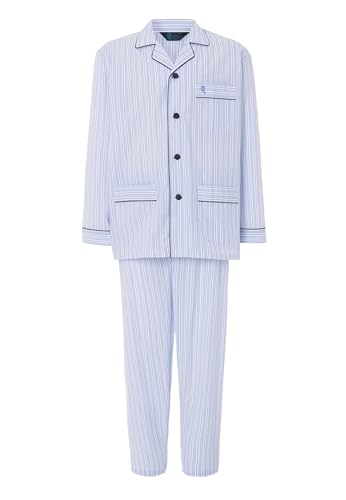 El Búho Nocturno Schlafanzug Herren Lang Gewebt Popeline Gestreift Revers Pyjama Herren, 60% Baumwolle, 40% Polyester, Blau 1525, 3XL von El Búho Nocturno