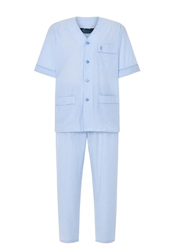 El Búho Nocturno Schlafanzug Herren Lang Baumwolle/Polycotton Herren Schlafanzug Set Klassische Halbzeit Traditionelle Krankenhaus-Pyjamas (Pyjama Popeline Blau 6912_30), (XXL) von El Búho Nocturno