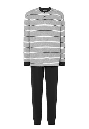El Búho Nocturno Schlafanzug Herren Lang Gestrickt Premium Gestreift Pyjama Herren, 92% Baumwolle, 8% Viskose, Grau 5587, XXL von El Búho Nocturno