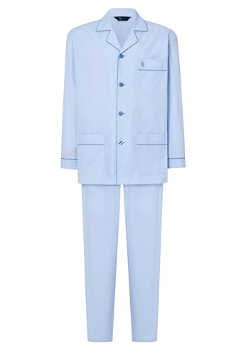 El Búho Nocturno Schlafanzug Herren Lang Baumwolle Gewebt Popeline Gestreift Revers Pyjama Herren, 100% Baumwolle, Blau 2912, 3XL von El Búho Nocturno