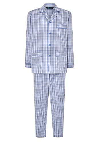 El Búho Nocturno Schlafanzug Herren Lang Baumwolle Gewebt Popeline Kariert Revers Pyjama Herren, 100% Baumwolle, Blau 2982, XXL von El Búho Nocturno