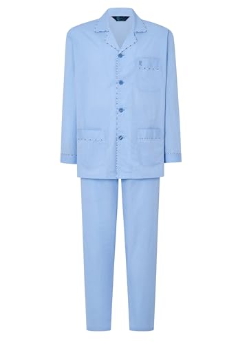 El Búho Nocturno Schlafanzug Herren Lang Baumwolle Fil-à-Fil Einfarbig Gewebt Revers Pyjama Herren, 100% Baumwolle, Blau 2987, M von El Búho Nocturno