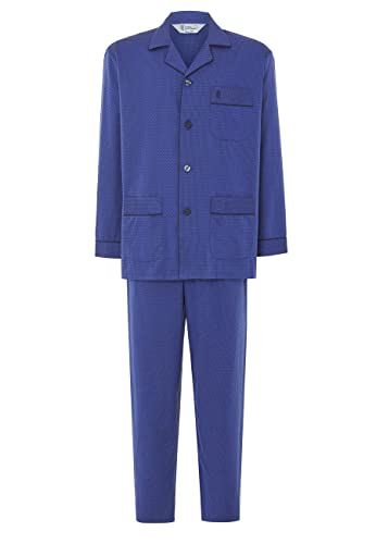 El Búho Nocturno Schlafanzug Herren Lang Baumwolle Gewebt Popeline Premium Muster Revers Pyjama Herren, 100% Baumwolle, Blau 2713, XXL von El Búho Nocturno