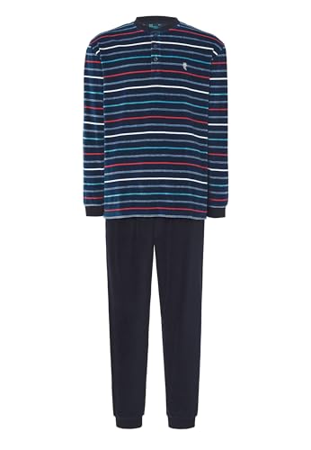 El Búho Nocturno Schlafanzug Herren Samt Winter Gestreift Pyjama Herren, 80% Baumwolle, 20% Polyester, Blau 5724, L von El Búho Nocturno