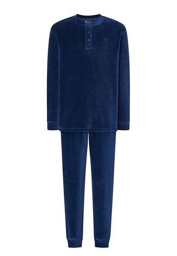 El Búho Nocturno Schlafanzug Herren Samt Winter Gestreift Pyjama Herren, 80% Baumwolle, 20% Polyester, Blau 5736, M von El Búho Nocturno