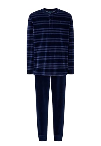 El Búho Nocturno Schlafanzug Herren Samt Winter Gestreift Pyjama Herren, 80% Baumwolle, 20% Polyester, Blau 5737, XL von El Búho Nocturno