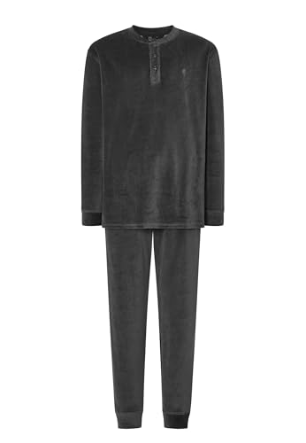 El Búho Nocturno Schlafanzug Herren Samt Winter Gestreift Pyjama Herren, 80% Baumwolle, 20% Polyester, Grau 5740, M von El Búho Nocturno
