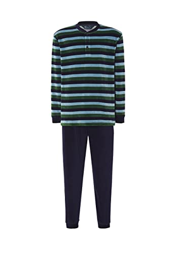 El Búho Nocturno Schlafanzug Herren Samt Winter Gestreift Pyjama Herren, 80% Baumwolle, 20% Polyester, Grün 5730, L von El Búho Nocturno