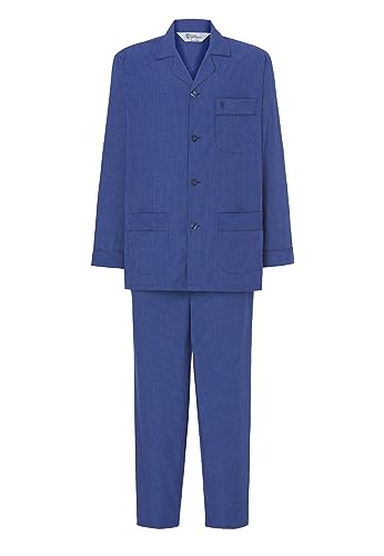 El Búho Nocturno Schlafanzug Herren Lang Gewebt Popeline Premium Kariert Revers Pyjama Herren, 50% Viskose aus Bambus, 50% Polyester, Blau 2707, M von El Búho Nocturno
