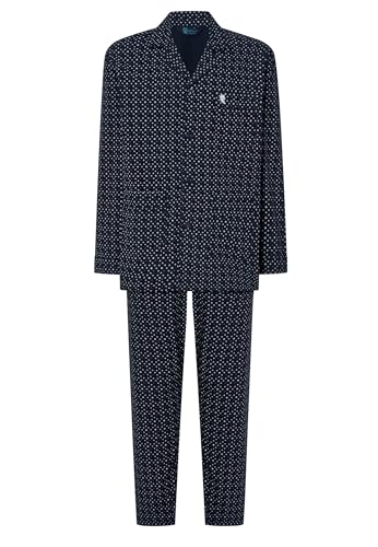 El Búho Nocturno Schlafanzug Herren Lang Popeline Gewebt Muster Revers Pyjama Herren, 65% Polyester, 35% Baumwolle, Blau 1400, S von El Búho Nocturno