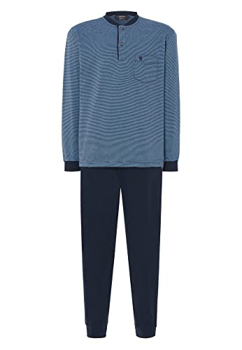 El Búho Nocturno Schlafanzug Herren Winter Baumwolle Gestrickt Muster Premium Pyjama Herren Made in Portugal, 100% Baumwolle, Blau 55026, L von El Búho Nocturno