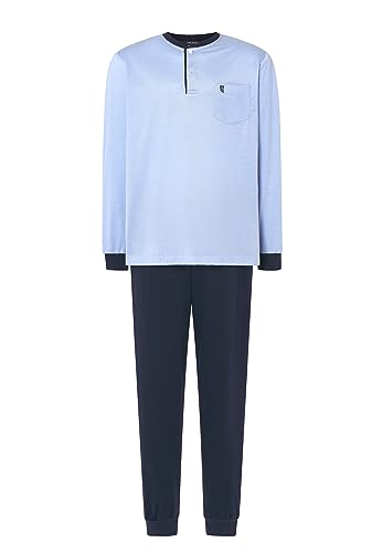 El Búho Nocturno Schlafanzug Herren Lang Gestrickt Piqué Premium Pyjama Herren Made in Portugal, 64% Baumwolle, 36% Polyester, Blau 5103, M von El Búho Nocturno