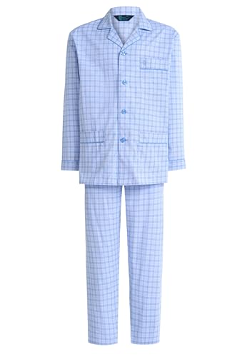 El Búho Nocturno Schlafanzug Herren Lang Baumwolle Gewebt Popeline Gestreift Revers Pyjama Herren, 100% Baumwolle, Blau 1545, 3XL von El Búho Nocturno