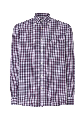 El Búho Nocturno Hemd Herren Langarm Sommer Popeline Kariert Easy Iron Extra Soft Trachtenhemd Herren mit Tasche, 50% Viskose aus Bambus, 50% Polyester, Rot 0308, M von El Búho Nocturno
