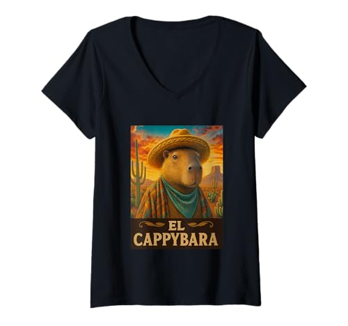 Damen Capybara, EL Cappybara Grafikdesign T-Shirt mit V-Ausschnitt Damen Capybara, EL Cappybara Grafikdesign T-Shirt mit V-Ausschnitt von El Capybara