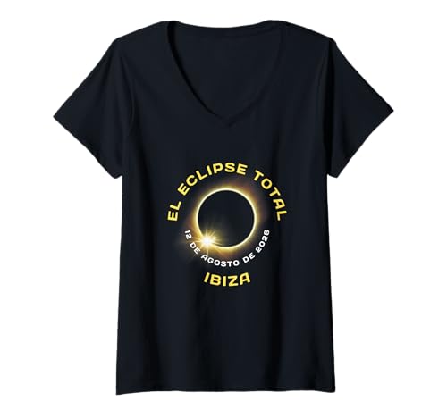 Damen Ibiza Espana Spanien Sonnenfinsternis Totalität 12. August 2026 T-Shirt mit V-Ausschnitt Damen Ibiza Espana Spanien Sonnenfinsternis Totalität 12. August 2026 T-Shirt mit V-Ausschnitt von El Eclipse Total Ibiza Spain 12.08.2026
