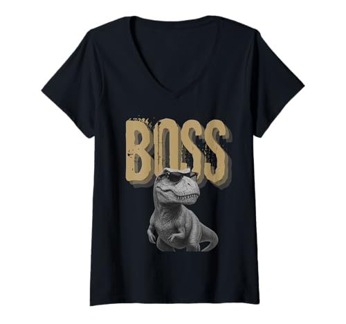 Damen T-Rex Dino Chef Sonnenbrille Jurassic Humor Lustiges Geschenk T-Shirt mit V-Ausschnitt Damen T-Rex Dino Chef Sonnenbrille Jurassic Humor Lustiges Geschenk T-Shirt mit V-Ausschnitt von El Finofaurio humor diseño divertido para regalar