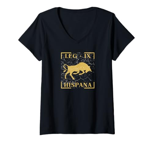 Damen Legion IX Hispana Rom Stier Emblem Banner Soldat T-Shirt mit V-Ausschnitt Damen Legion IX Hispana Rom Stier Emblem Banner Soldat T-Shirt mit V-Ausschnitt von El Finofaurio