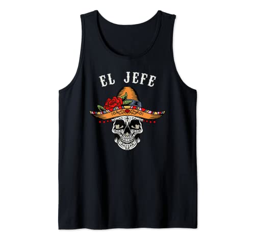 Herren El Jefe Chef Boss Mexico Cool Sugar Skull Dia De Los Muertos Tank Top von El Jefe The Boss Mexican Flower Sugar Skull Dead