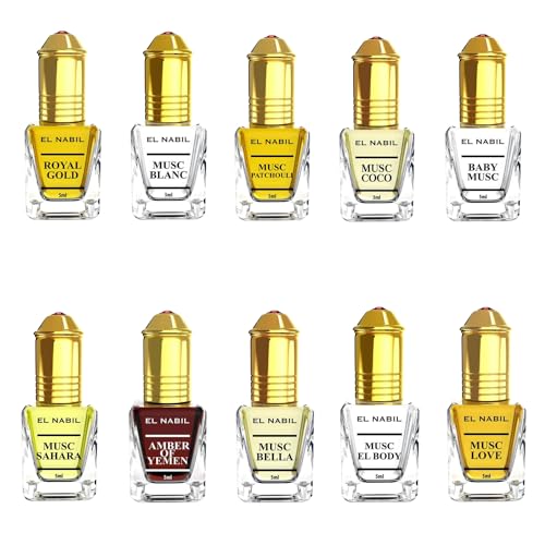 El Nabil Premium Moschus Frauen Duftset - 10 x 5 ml Parfüm Öl (TOP 10 MIX) - Arabische Parfüms für Damen - Orientalisches Parfum Set von EL NABIL