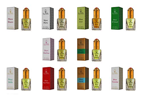 Frauen Duftset - 10x 5ml Parfüm (TOP 10 MIX) - El-Nabil Misk Musk Moschus - Parfüm Öl für Frau - Hochwertig & Top Damendüfte von EL NABIL