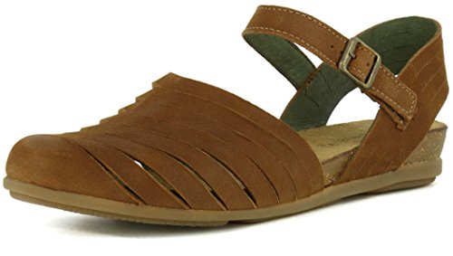 El Naturalista N5201 Stella Klassische Damensandale, sommerlicher Halbschuh, offene Ballerina aus Leder, Schließe am Riemchen, Vorderkappe geschlitz für perfekte Passform Braun (Wood), EU 39 von El Naturalista