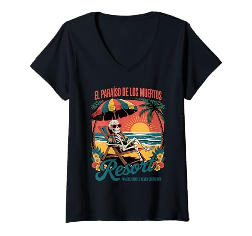 Damen EL Paraíso de los Muertos - Klassischer Tag der Toten T-Shirt mit V-Ausschnitt von El Paraiso de los Muertos Resort - Skeleton