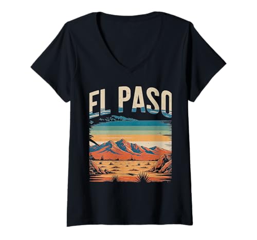 Damen EL Paso, Texas, USA, Städtereisen in den Bergen T-Shirt mit V-Ausschnitt Damen EL Paso, Texas, USA, Städtereisen in den Bergen T-Shirt mit V-Ausschnitt von El Paso Texas Travel City Mountain Explorer Star