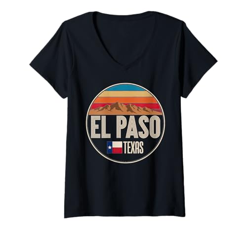 Damen EL Paso, Texas, USA, Städtereisen in den Bergen T-Shirt mit V-Ausschnitt Damen EL Paso, Texas, USA, Städtereisen in den Bergen T-Shirt mit V-Ausschnitt von El Paso Texas Travel City Mountain Explorer Star