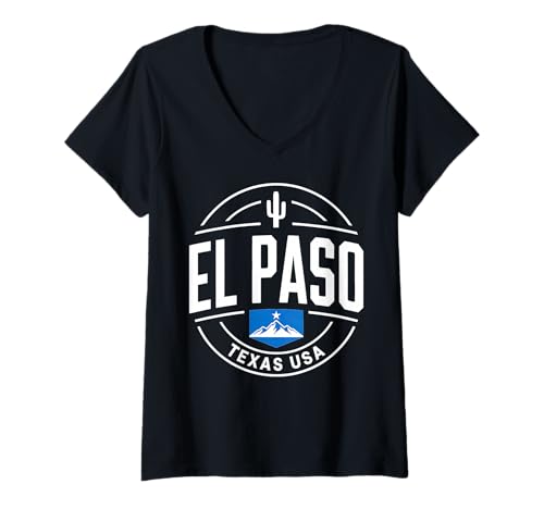 Damen EL Paso, Texas, USA, Städtereisen in den Bergen T-Shirt mit V-Ausschnitt Damen EL Paso, Texas, USA, Städtereisen in den Bergen T-Shirt mit V-Ausschnitt von El Paso Texas Travel City Mountain Explorer Star