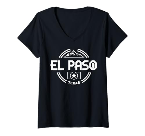 Damen EL Paso, Texas, USA, Städtereisen in den Bergen T-Shirt mit V-Ausschnitt Damen EL Paso, Texas, USA, Städtereisen in den Bergen T-Shirt mit V-Ausschnitt von El Paso Texas Travel City Mountain Explorer Star