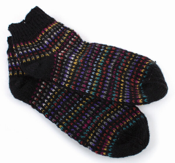 El Puente Kurze Socken aus reiner Schurwolle, schwarz/multicolor von El Puente