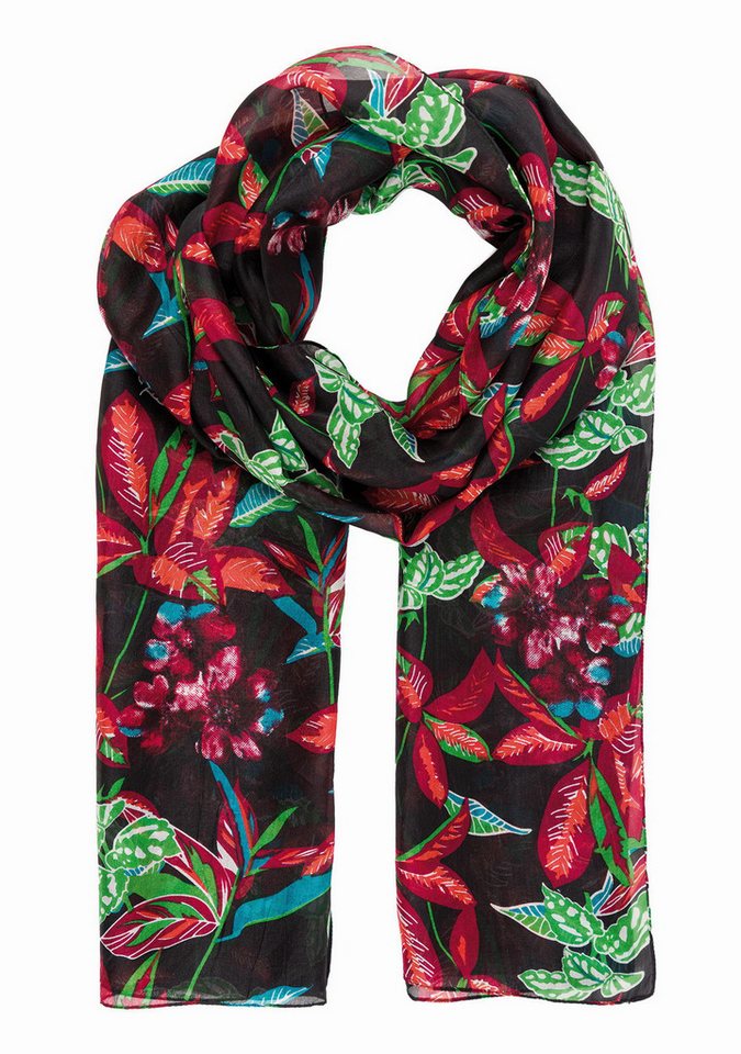 El Puente Seidenschal "Floral" // schwarz, rot, grün von El Puente