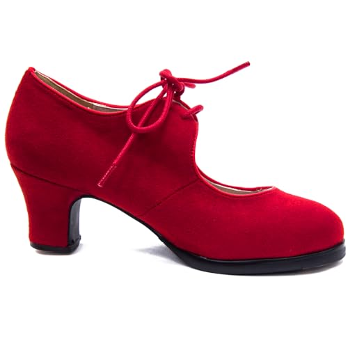 El Rocio desde 1980 Flamenco-Schuhe mit doppelter Sohle, Schnürung, Wildleder und Nägel, rot, 40 EU von El Rocio desde 1980