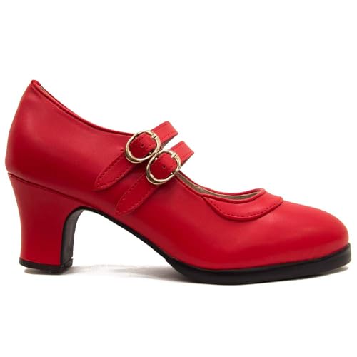 El Rocio desde 1980 Flamingo-Schuh mit doppelter Sohle und 2 Riemen, rot, 38 EU von El Rocio desde 1980