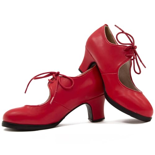 El Rocio desde 1980 Flamingo-Schuh mit doppelter Sohle und Schnürung, rot, 37 EU von El Rocio desde 1980