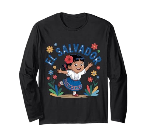 EL Salvador Joyful Girl Traditionelles Outfit Langarmshirt EL Salvador Joyful Girl Traditionelles Outfit Langarmshirt von El Salvador Cultural Heritage Art Vibrant