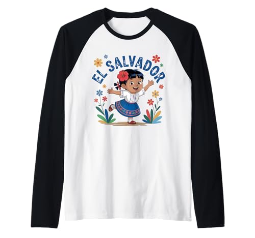EL Salvador Joyful Girl Traditionelles Outfit Raglan EL Salvador Joyful Girl Traditionelles Outfit Raglan von El Salvador Cultural Heritage Art Vibrant