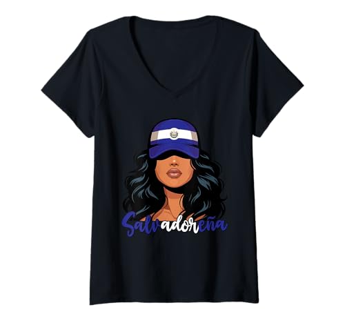 Damen Salvadorianisches Mädchen EL Salvador Flagge Stolze Salvadorena Frauen T-Shirt mit V-Ausschnitt Damen Salvadorianisches Mädchen EL Salvador Flagge Stolze Salvadorena Frauen T-Shirt mit V-Ausschnitt von El Salvador for Girls and Women Salvadoran Outfit