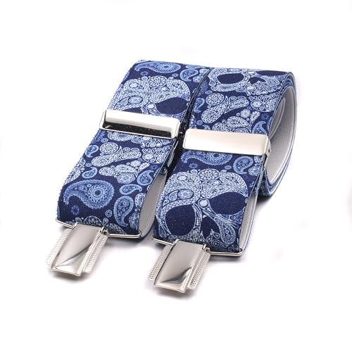 El Mono con Pajarita Hosenträger Herren, handgefertigt in Spanien | Hosenträger für Herren mit 3 extra starken Clips. | Totenkopf und Kaschmir Druck. (calaveras Azul) von El mono con pajarita